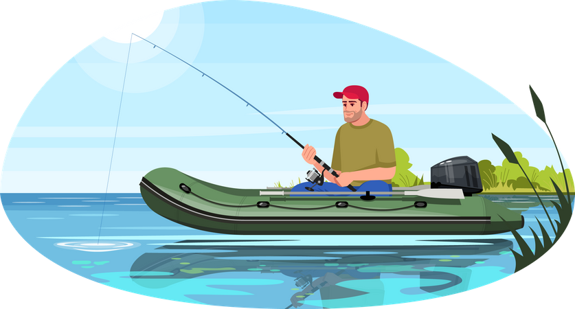 Fisherman doing fishing on private boat Illustration