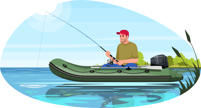 Fisherman doing fishing on private boat  Illustration
