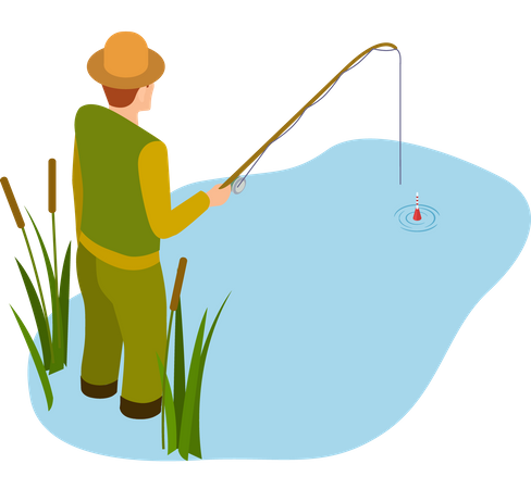 Fisherman fishing at lake Illustration
