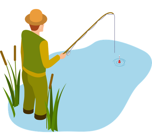 Fisherman fishing at lake  Illustration