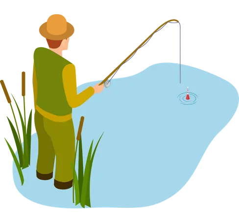 Fisherman fishing at lake  Illustration