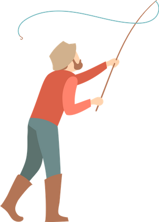 Fisherman holding fishing robe Illustration