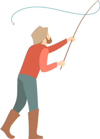 Fisherman holding fishing robe  Illustration