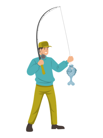 Fisherman holding fishing rode  Illustration