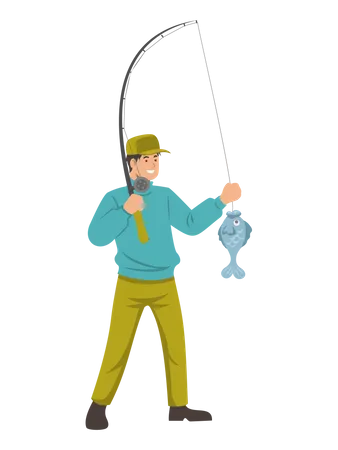 Fisherman holding fishing rode  Illustration