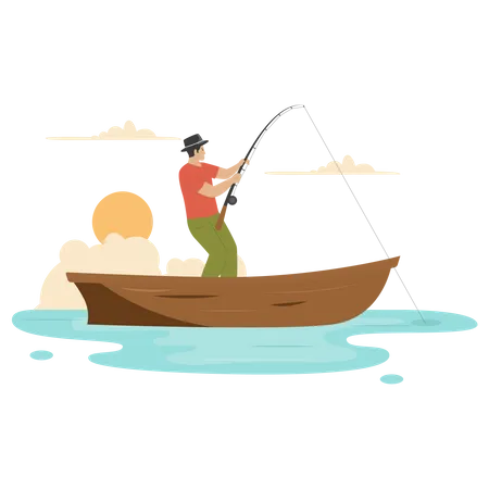 Fisherman in a boat  Illustration