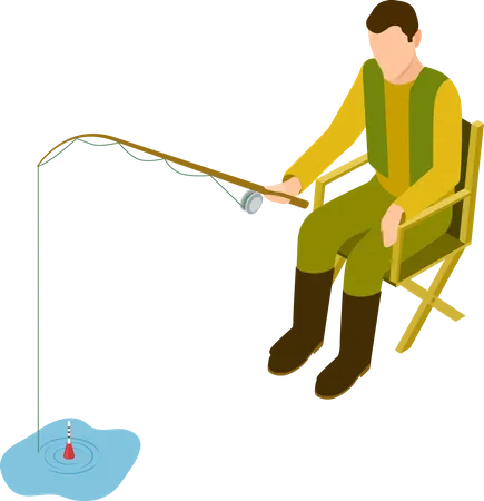 Fisherman sitting on chair while fishing Illustration