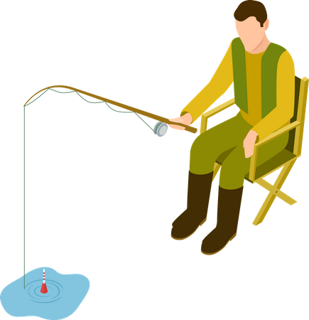 Fisherman sitting on chair while fishing  Illustration