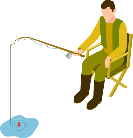 Fisherman sitting on chair while fishing  Illustration