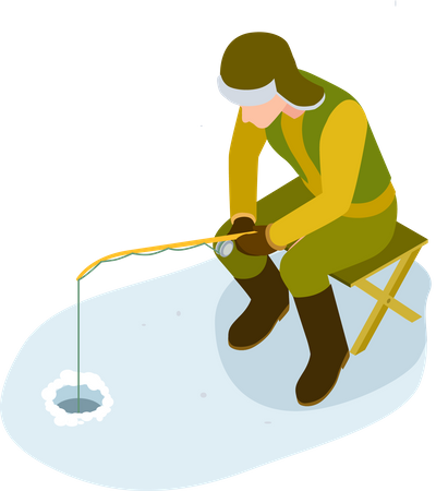 Fisherman sitting on chair while fishing  Illustration