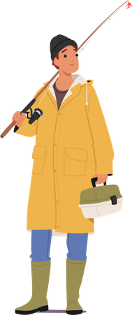 Fisherman Standing with Rod On Shoulder  Illustration