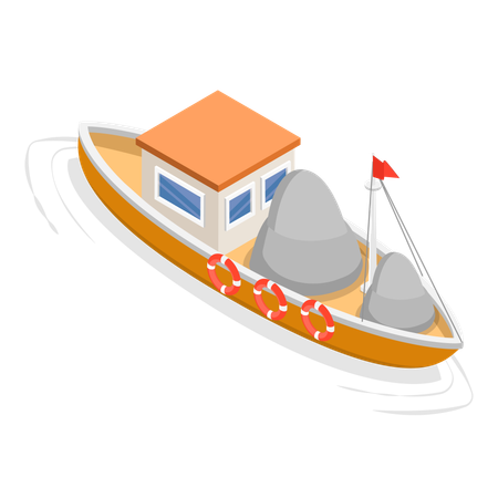Fisherman using wooden sailboat for fishing  Illustration
