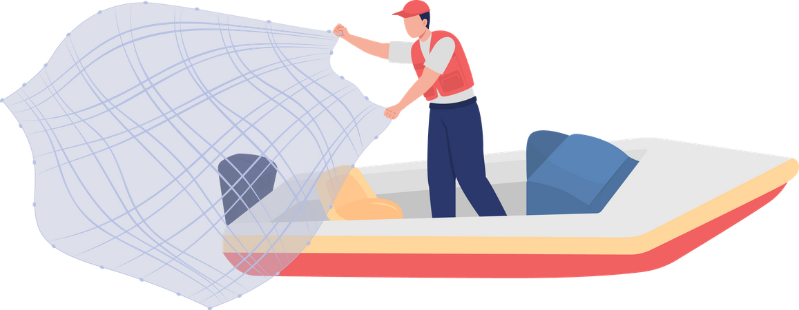 Fisherman with throw net Illustration