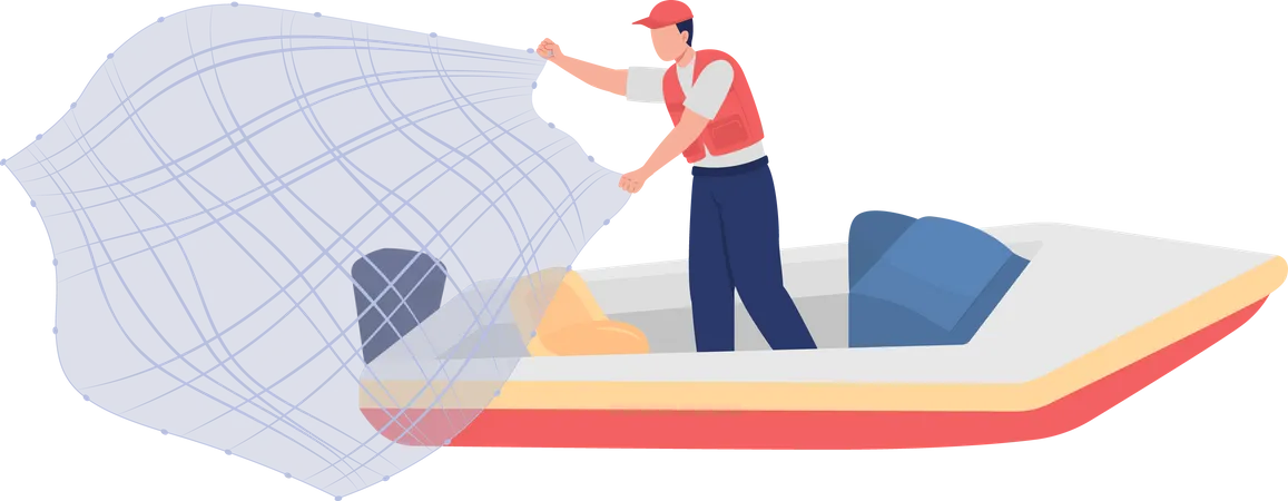 Fisherman with throw net  Illustration