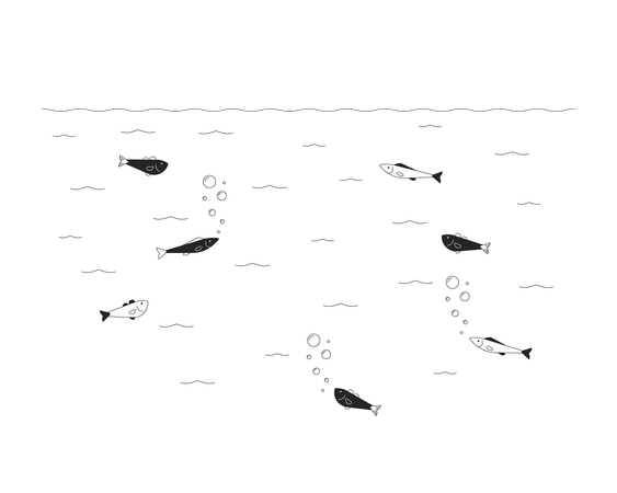 Fishes school swimming underwater  Illustration