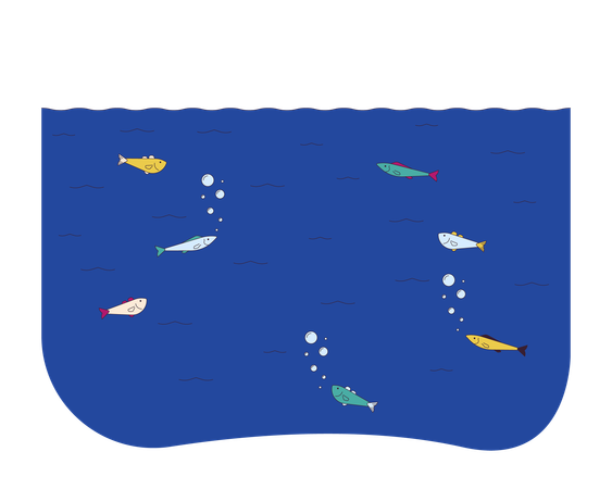 Fishes school swimming underwater  Illustration