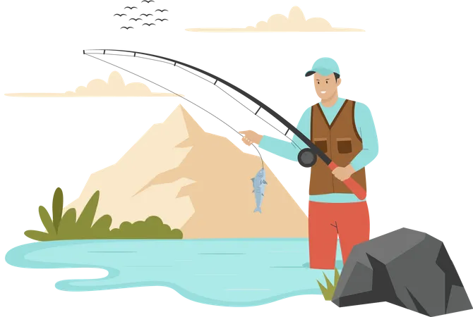 Fishing Concept Illustration Illustration For Websites Landing Pages Mobile Apps Posters And Banners Trendy Flat Vector Illustration Illustration