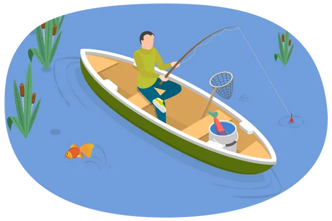 Fishing From Boat  Illustration