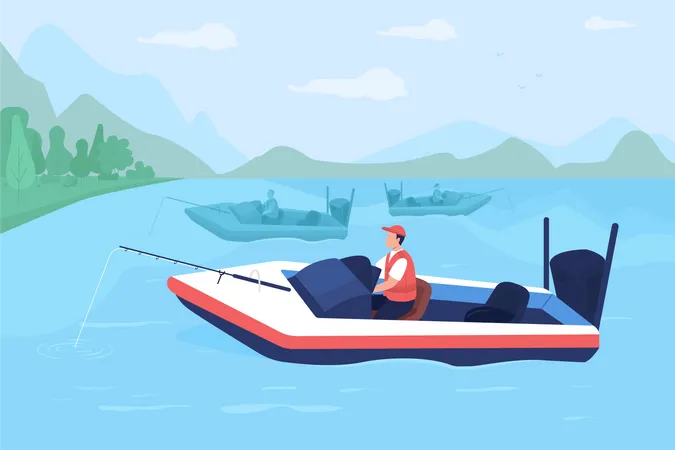 Fishing tournament in boats  Illustration