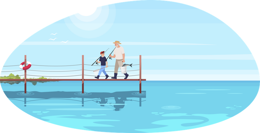 Fishing With Grandfather Illustration