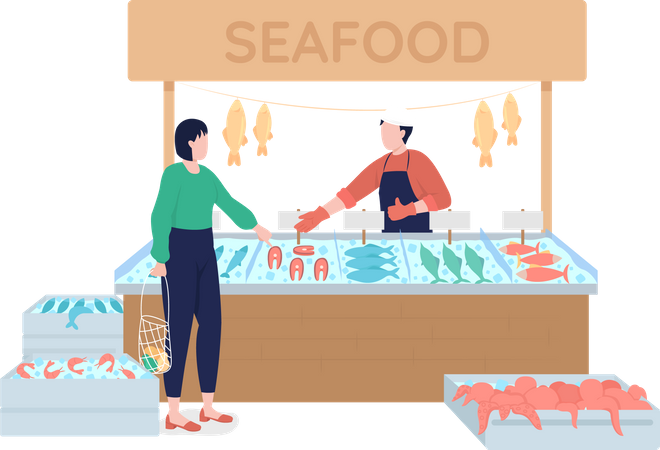 Fishmonger suggests fresh seafood  Illustration