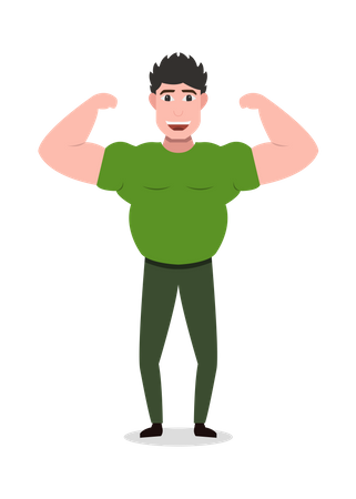 Construtor de corpo mostrando o músculo dos braços  Ilustração
