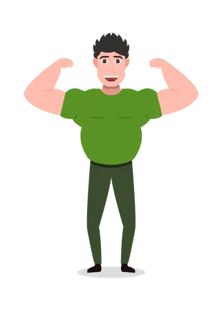 Construtor de corpo mostrando o músculo dos braços  Ilustração