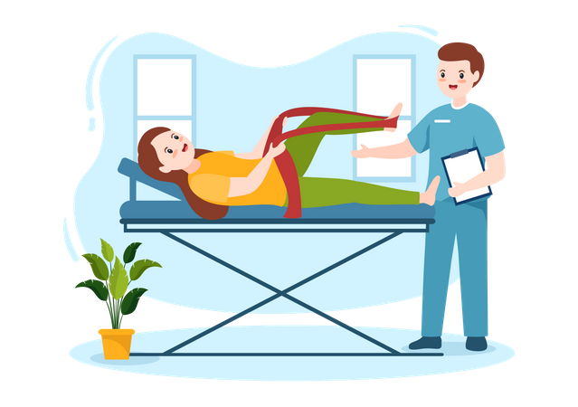 Fisioterapeuta ajudando ao paciente  Ilustração