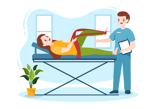 Fisioterapeuta ayudando al paciente  Ilustración