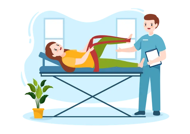 Fisioterapeuta ayudando al paciente  Ilustración