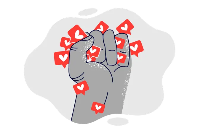 Fist Squeezing Like Icons From Social Networks Symbolizes Fight Against Digital Addiction Protest Versus Social Networks Causing Psychological Dependence On Feedback From Subscribers Illustration