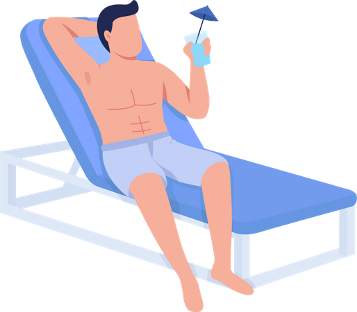 Fit body man relaxing with cocktail drink Illustration