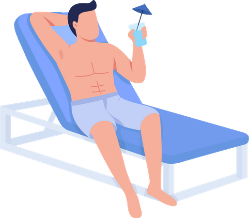 Fit body man relaxing with cocktail drink  Illustration