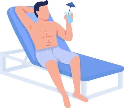 Fit body man relaxing with cocktail drink  Illustration