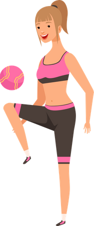 Fille en forme faisant de l'exercice avec un ballon de gym  Illustration