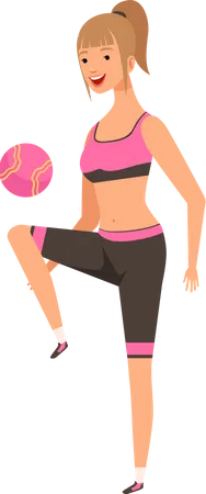 Fille en forme faisant de l'exercice avec un ballon de gym  Illustration