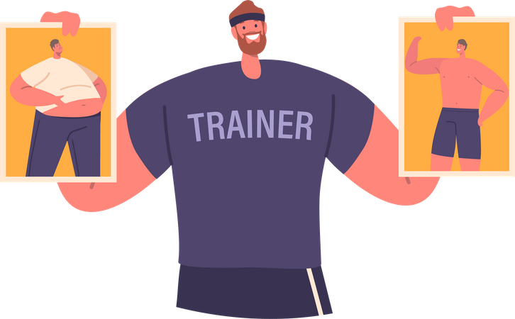 Fit Male Character Displays Transformation From Before Weight Loss To After  Illustration