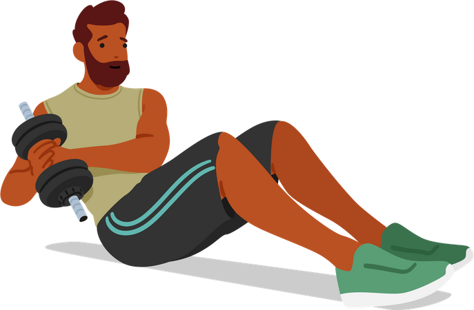 Fit Man engages dumbbell floor exercises  Illustration