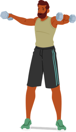 Fit Man exercises with dumbbells  イラスト