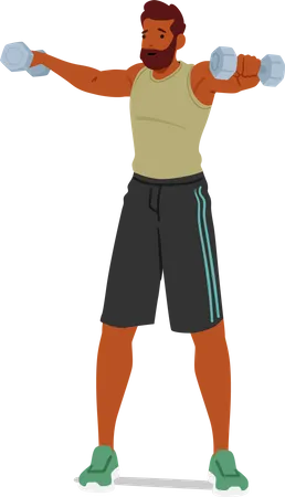Fit Man exercises with dumbbells  イラスト