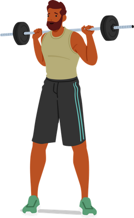 Fit Man performing fitness exercises with barbell  イラスト