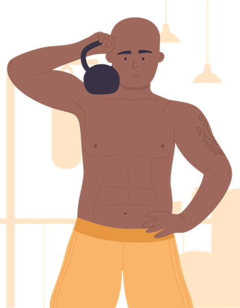 Homem em forma segurando kettlebell  Illustration