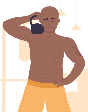 Homem em forma segurando kettlebell  Illustration