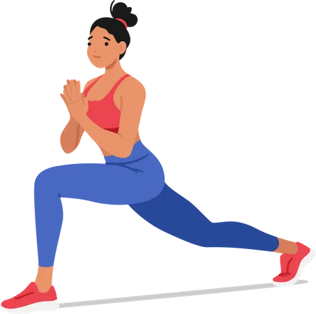 Fit Woman Character Performing Lunges Showcasing Strength And Flexibility Each Step Engages Leg Muscles Promoting Balance And Toning The Lower Body Cartoon People Vector Illustration Illustration