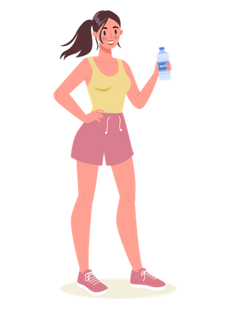 Fit woman drinking water after workout  Illustration