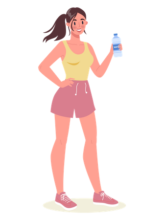 Fit woman drinking water after workout  Illustration