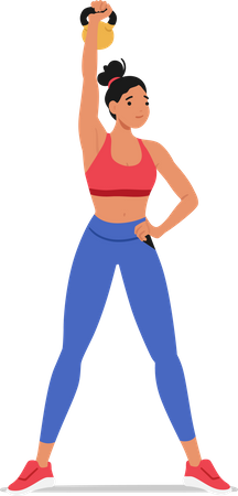Femme en forme effectuant des exercices dynamiques avec une kettlebell  Illustration