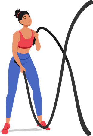 Fit woman engages in a vigorous workout with battle rope  일러스트레이션