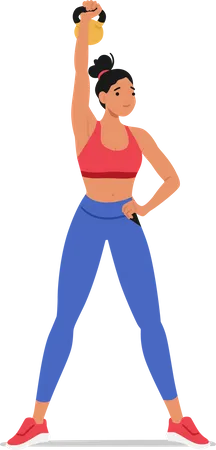 Fit woman performing dynamic exercises with a kettlebell  Illustration