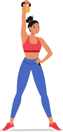 Fit woman performing dynamic exercises with a kettlebell  Illustration